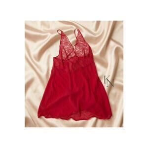 Vintage Victoria’s Secret Red Silk Lace Babydoll Chemise Nightgown Size L